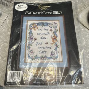 Golden Bee Cat Saying Picture Stamped Cross Stitch Kit #20307